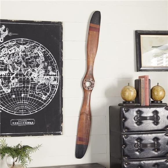 Wood Airplane Propeller 2 Blade Wall Decor , 48" x 2" x 5", Brown - Picture 3 of 5